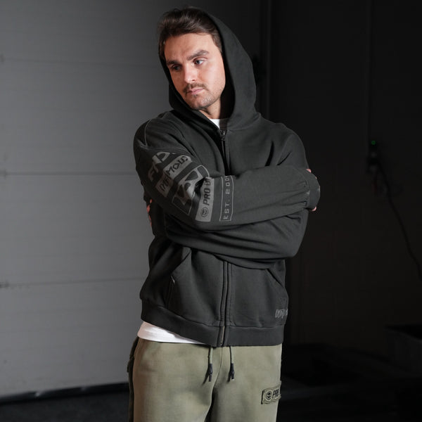 HERITAGE ZIP HOODIE - SAGE GREY WASH - Infamous Paintball