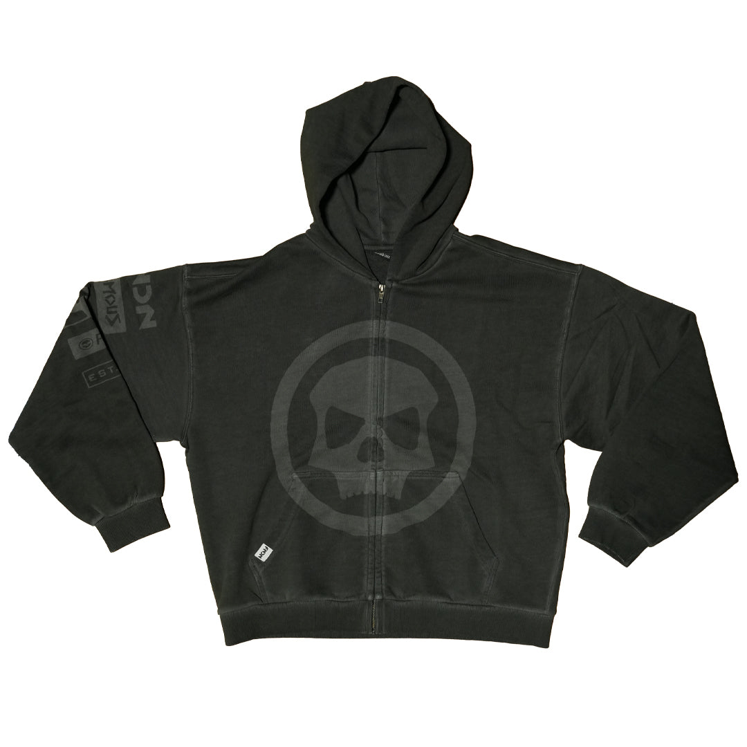 HERITAGE SKULL ZIP HOODIE - SAGE GREY WASH