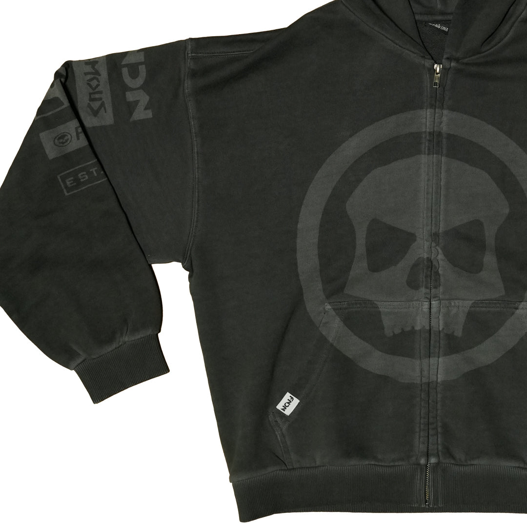 HERITAGE SKULL ZIP HOODIE - SAGE GREY WASH