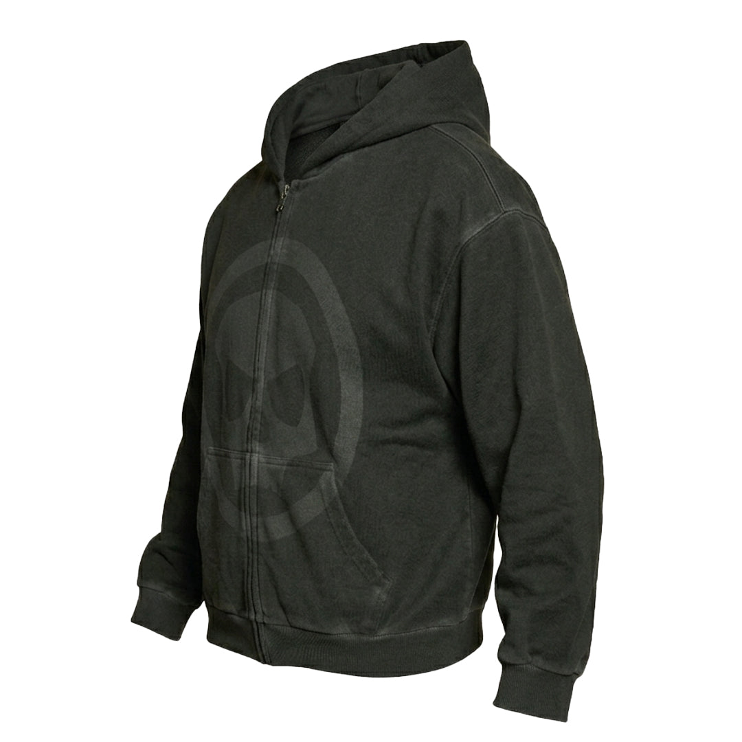 HERITAGE SKULL ZIP HOODIE - SAGE GREY WASH