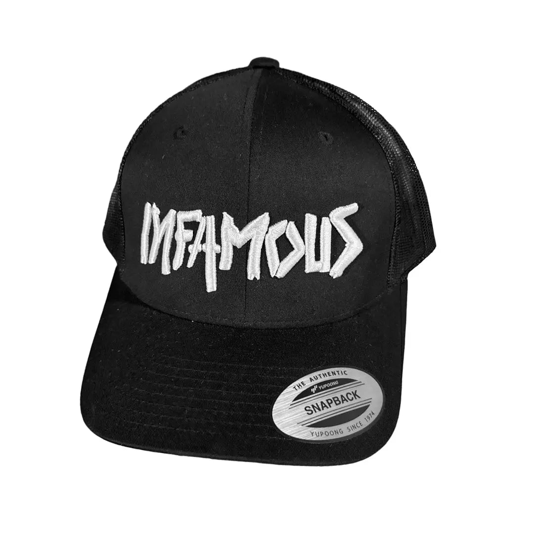 Flexfit  Snapback Hat - Black (White Infamous Logo) Infamous Paintball