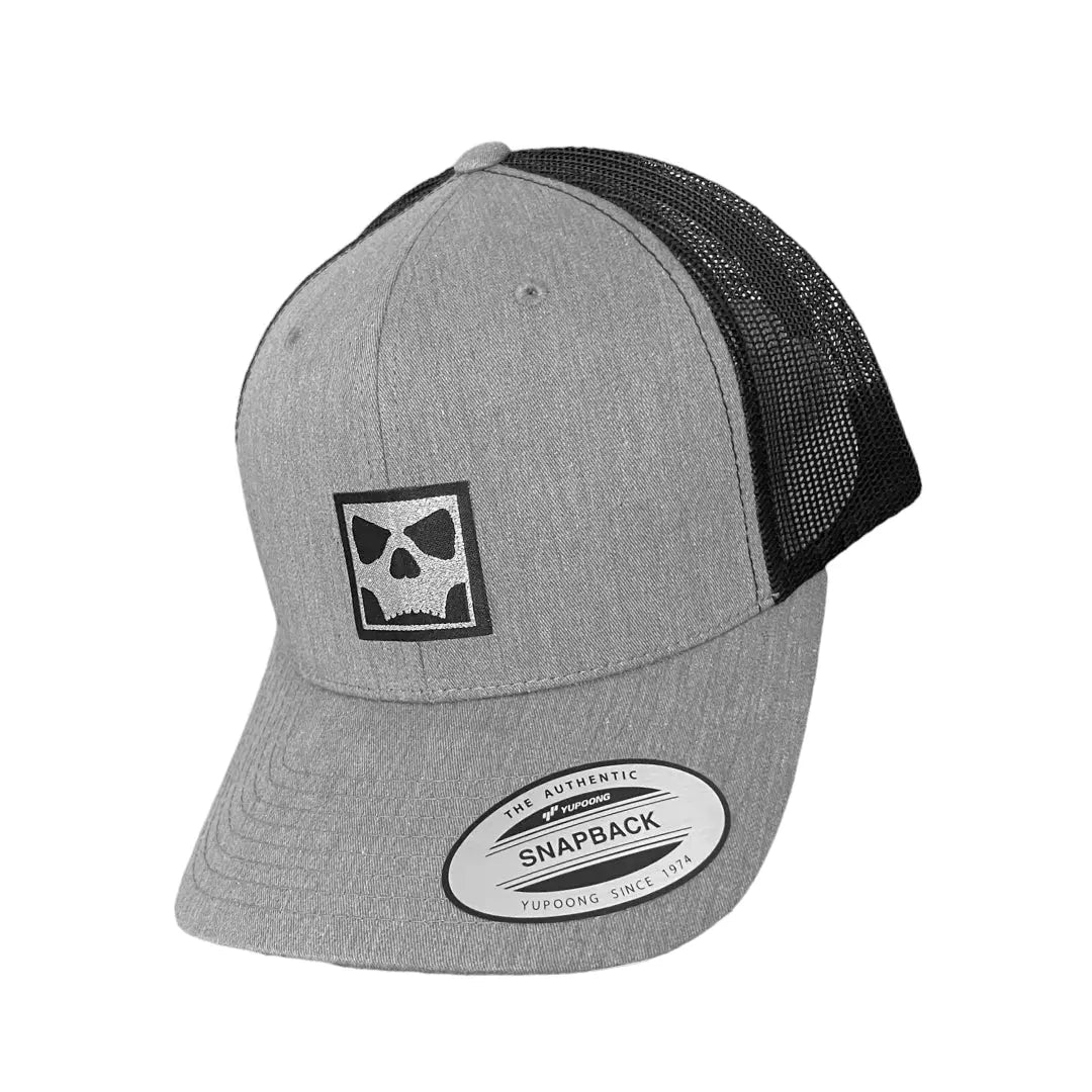 Flexfit Snapback Hat - Light Grey / Black Mesh (SQ. Skull Icon) Infamous Paintball